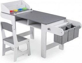 Conjunto de Mesa de Arte Infantil e Cadeira, 136 x 45,5 x 67 cm, Rolo de Desenho, Cinzento+Branco