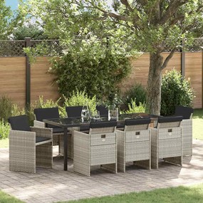 vidaXL Conjunto de Jantar de 9 Peças com Almofadas Cinza Claro Polyrattan