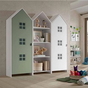 Conjunto 2 armarios Guarda Roupa infantil + estante infantil coleção CASAMI Branca e Verde