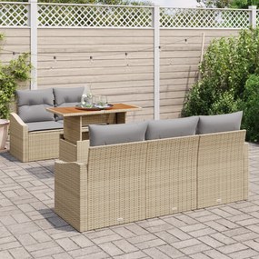 Conjunto de Sofá de Jardim de 6 Peças com Almofadas Bege em Rattan Sin