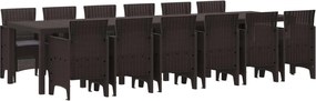 vidaXL Conjunto de Jantar para Jardim 13 pcs Castanho Rattan Polt