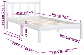 Estrutura de cama 90x200 cm pinho maciço branco