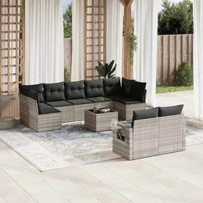 vidaXL 10 pcs conj. sofás jardim com almofadões vime PE cinzento-claro