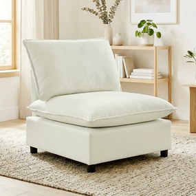 Poltrona de sala  146 x 85 x 78 cm moderno sem braços, com assento largo e almofadas grossas, creme