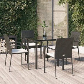 vidaXL 5 pcs conjunto de jantar p/ jardim c/ almofadões vime PE preto