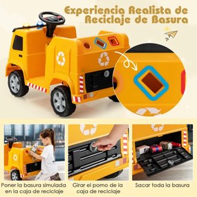 Carrinho de reciclagem de lixo elétrico 12V para crianças de 3 a 8 anos com luzes musicais com controle remoto 85 x 51 x 58 cm Amarelo