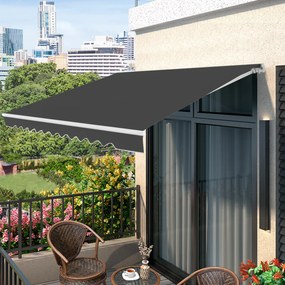 Toldo retrátil 4 x 2,5 m para varanda, terraço Cobertura em poliéster com manivela manual Estrutura em alumínio resistente Cinzento