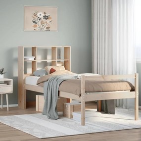 vidaXL Cama com estante sem colchão 90x200 cm pinho maciço