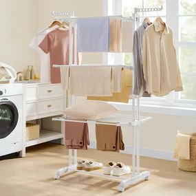 Estendal roupa com 4 níveis e Rodas 63,5 x 128 x 173 cm branco nuvem