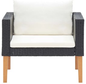 4 pcs conjunto lounge de jardim c/ almofadões vime PE preto