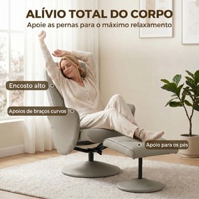 Poltrona Relax Reclinável com Otomana Encosto Alto Giratória 360° Apoios de Braços 76x81x101 cm Bege Cinzento