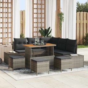 Conjunto de Sofás de Jardim vidaXL com Almofadas Cinza Vime Poly Acácia