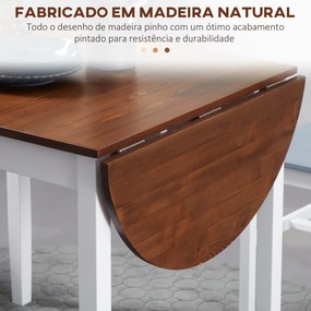 Mesa de Cozinha Dobrável de Madeira com Laterais Dobráveis para 4-6 Pessoas Carga 50 kg 140x70x75 cm Branco e Madeira
