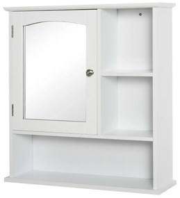 kleankin Gabinete de banheiro com grande espelho de armazenamento com prateleira ajustável interna e prateleiras abertas 60x18x63 cm Branco
