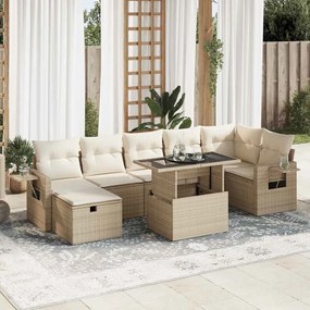 vidaXL 8 pcs conjunto de sofás p/ jardim com almofadões vime PE bege