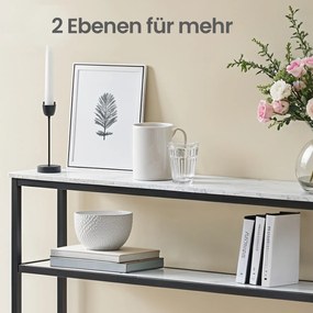 Mesa consola estreita com 2 prateleiras em efeito 20 x 80 x 80 cm branco mármore e preto