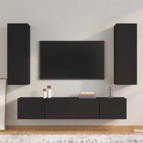 Conjunto móveis de TV 4 pcs madeira processada preto