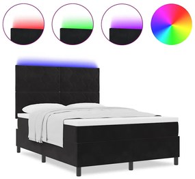 Cama com Caixa de Molas com Colchão &amp; LED Preto 140x200 cm Veludo