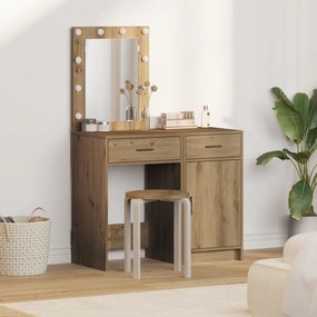 vidaXL Conjunto de Mesa de Toucador de 2 Peças com LED em Madeira engenheirada Carvalho Artesanal
