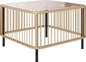 Outsunny Mesa de jardim em Polyrattan, 65 x 65 x 43 cm, resistente às intempéries Mesa lateral quadrada com tampo de vidro Madeira natural | Aosom Portugal