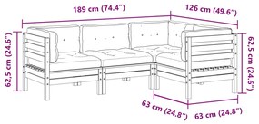 4 pcs conjunto sofás p/ jardim com almofadões pinho impregnado