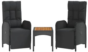 4 pcs conjunto de jardim p/ jardim c/ almofadões vime PE preto