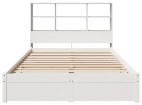 Cama com estante sem colchão 140x200 cm pinho maciço branco