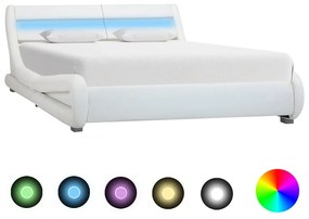 vidaXL Estrutura de cama c/ LEDs 120x200 cm couro artificial branco