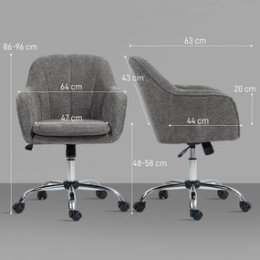 Cadeira de escritório ergonómica com regulação de altura, cadeira giratória cinzenta