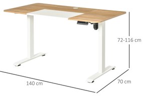 Secretária Elétrica de Pé com Ajuste Elétrico de Altura e 4 Teclas de Memória para Casa 140x70x72-116 cm Branco e Natural