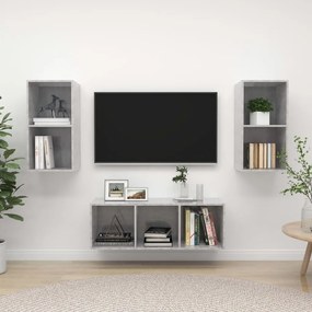 3 pcs conjunto de móveis de TV contraplacado cinzento cimento