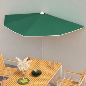vidaXL Guarda-sol semicircular com mastro 180x90 cm verde