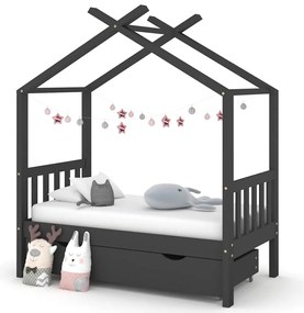 Cama de criança c/ gaveta 70x140 cm pinho maciço cinza-escuro