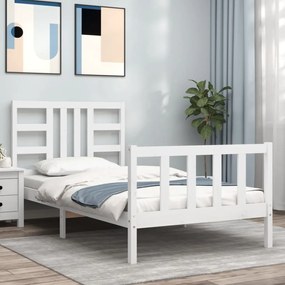 Estrutura de cama com cabeceira 100x200cm madeira maciça branco