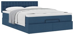 Estrutura de cama otomana com colchão tecido azul 140x200cm