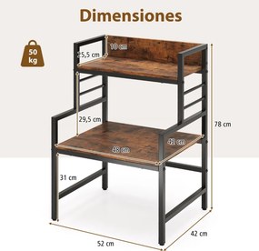 Prateleira de 3 níveis para micro-ondas de cozinha com 2 Estantes Barra de metal para poupança de espaço Castanho