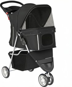 PawHut Carrinho para Cães Pequenos com Cesto de Armazenamento Janelas de Rede e Cinto de Segurança 77x44x102 cm Preto | Aosom Portugal