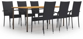vidaXL 7 pcs conjunto de jantar para jardim vime PE preto