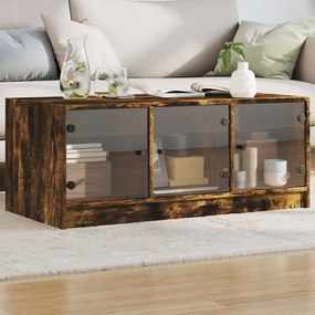 vidaXL Mesa de centro c/ portas de vidro 102x50x42 cm carvalho fumado