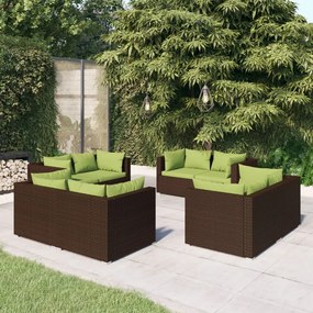 vidaXL 8 pcs conjunto lounge jardim c/ almofadões vime PE castanho