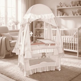 Berço de viagem dobrável para bebés de 0 a 36 meses com toldo Trocador Brinquedo Rodas com travões Saco de transporte Rosa claro