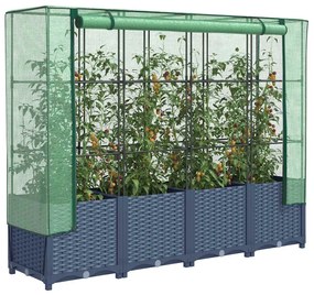 vidaXL Canteiro elevado com cobertura de estufa estilo rattan 160x40x138 cm