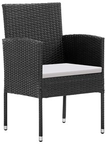 5 pcs conjunto de jantar p/ jardim c/ almofadões vime PE preto