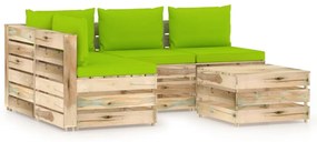 5 pcs conj. lounge jardim c/ almofadões madeira impreg. verde