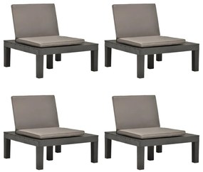 vidaXL Cadeiras de jardim com almofadões 4 pcs plástico antracite