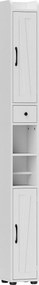 HOMCOM Coluna Casa de Banho com Compartimento Aberto Prateleiras Ajustáveis e Suporte para Papel Higiênico 20x20x185 cm Branco | Aosom Portugal
