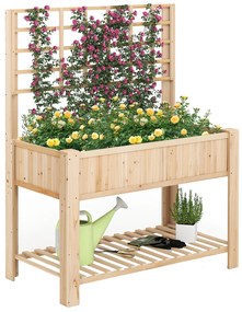 Floreira elevada de jardim 116 x 59 x 150 cm em madeira  e treliça para plantas trepadeiras Natural