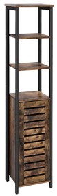 Prateleira de chão industrial VASAGLE, armário estreito para banheiro com 3 prateleiras e armário, alto, multiuso na sala de estar, 37 x 30 x 167 cm, marrom rústico LSC37BX