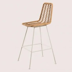 Banco Alto Em Rattan Sintético Gouda Natural Natural & ↑75 Cm & Branco & Sem Almofada - Sklum