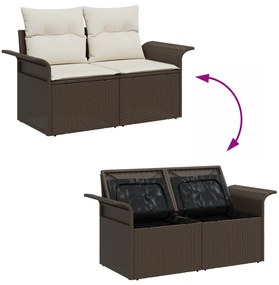 Conjunto de Sofá de Jardim com 5 Peças e Almofadas Castanho Rattan Pol